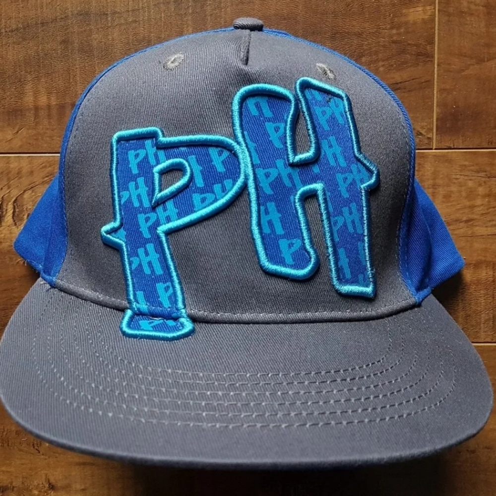 PLANET HOLLYWOOD PH 91 Snapback Cap Hat GREY/ BLUE Graffiti Embroidery